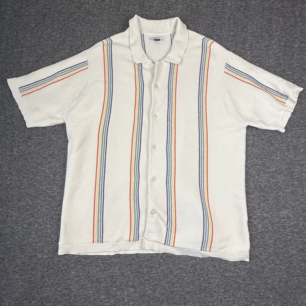 American Eagle Pride Collared Button Down Men’s Large Ivory Rainbow Stripe